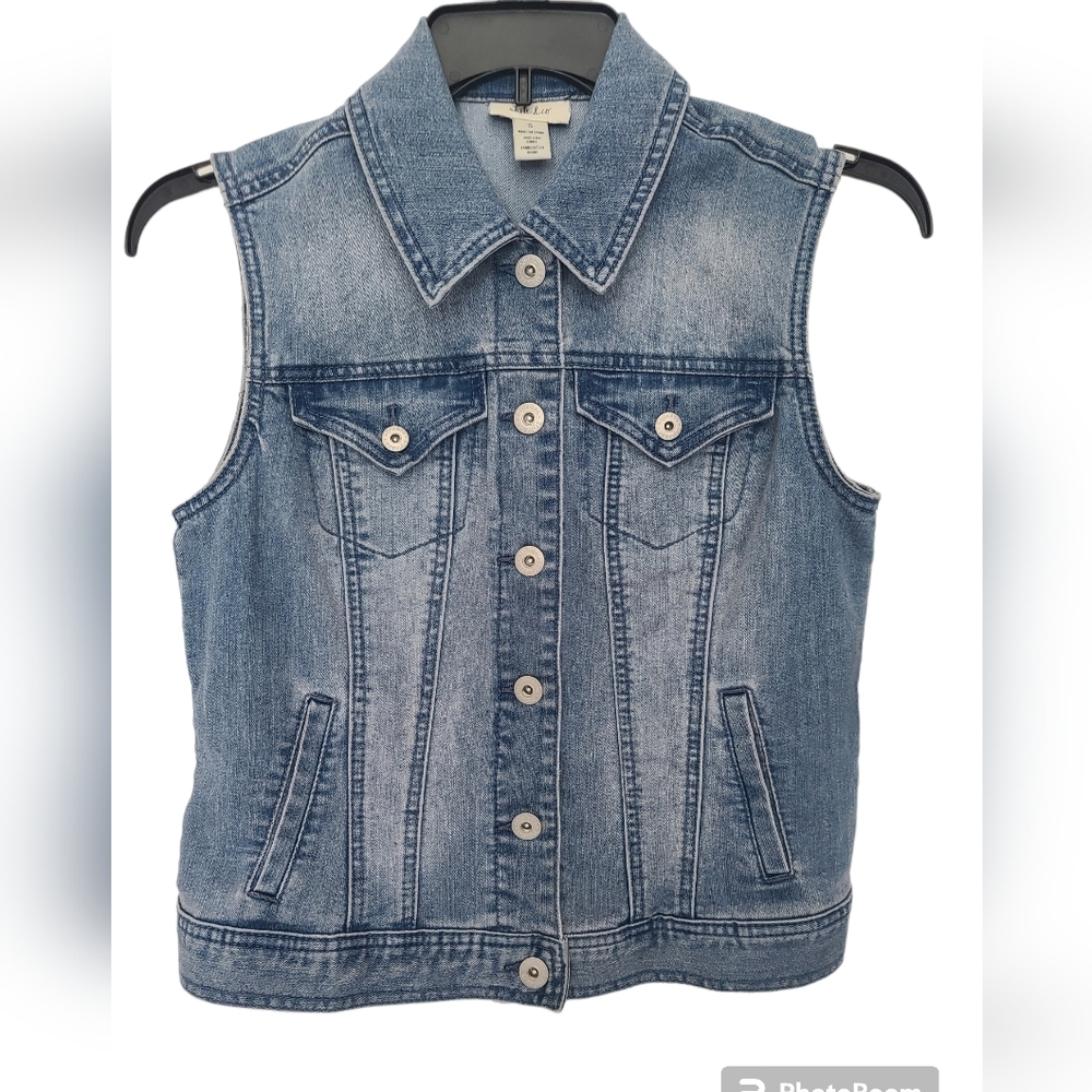 Style & Co. Women's Denim Jean Vest Jacket No Sleeve Embroider Size S